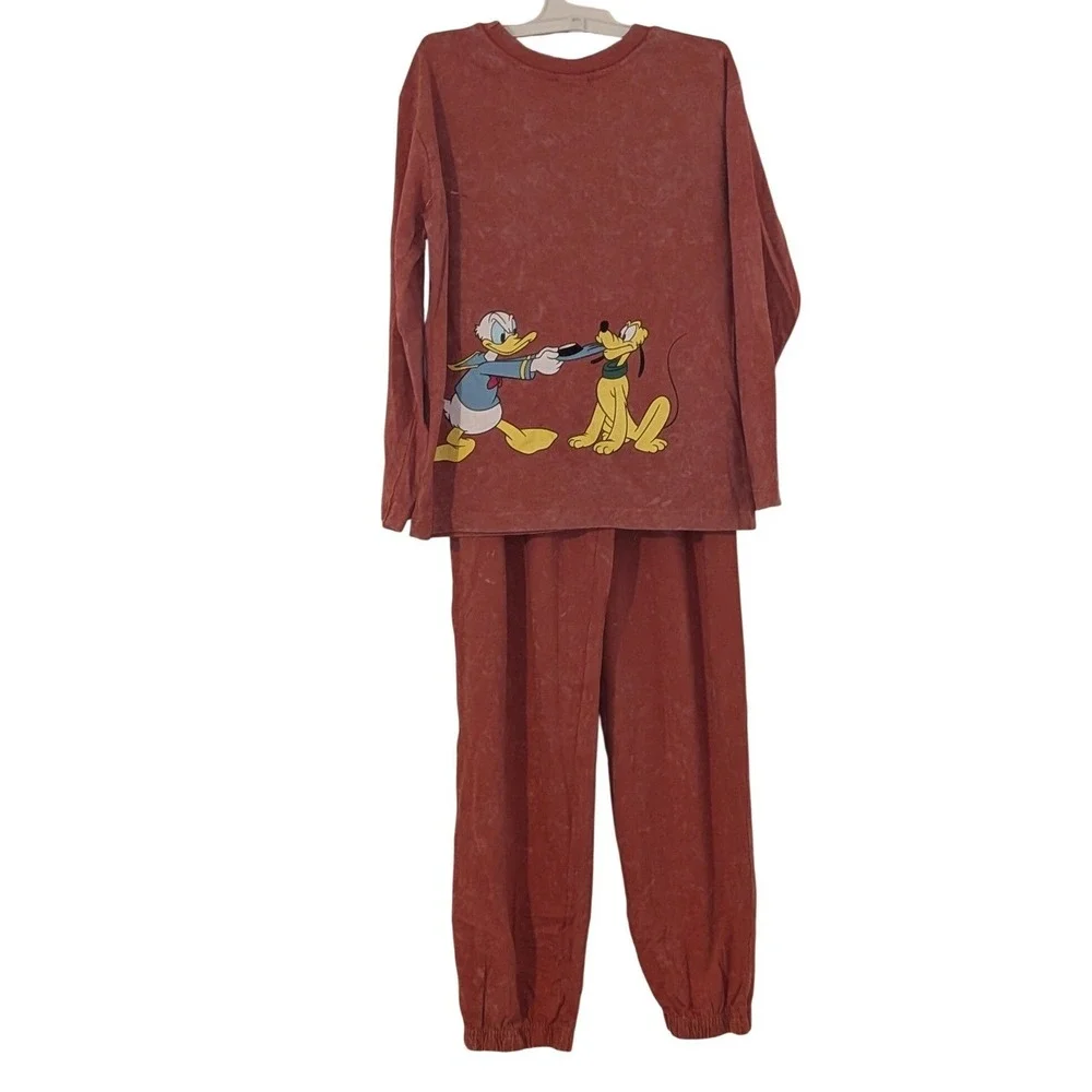 Disney Mickey Friends Kids Mineral Wash 2 Piece Set Red Shirt‎ Pants 7-8 NWOT